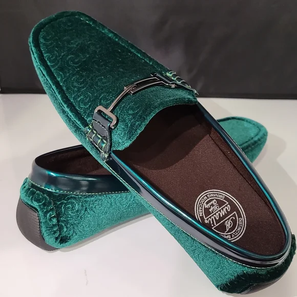 green emerald velvet dress Harpelunde Men Buckle Dress Shoe Velvet Loafer Handmade Smoking Slipper Blue / 7 main image 1